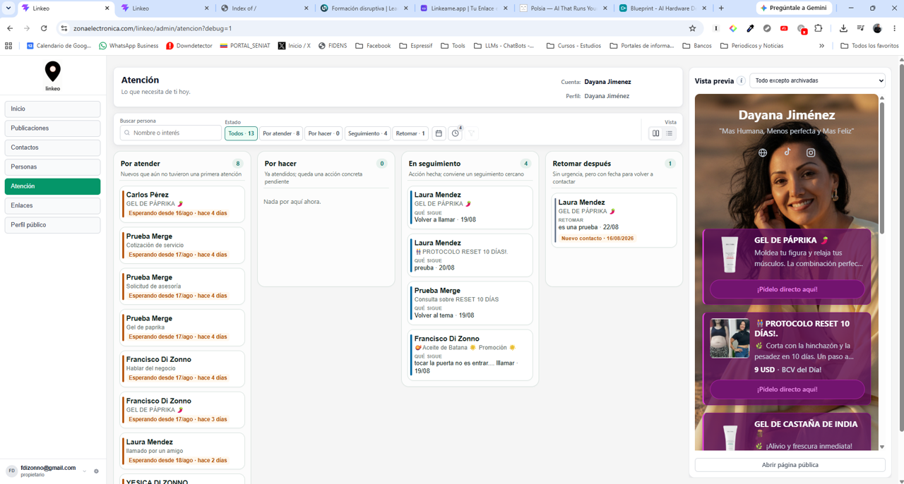 Panel de atención y seguimiento de interesados