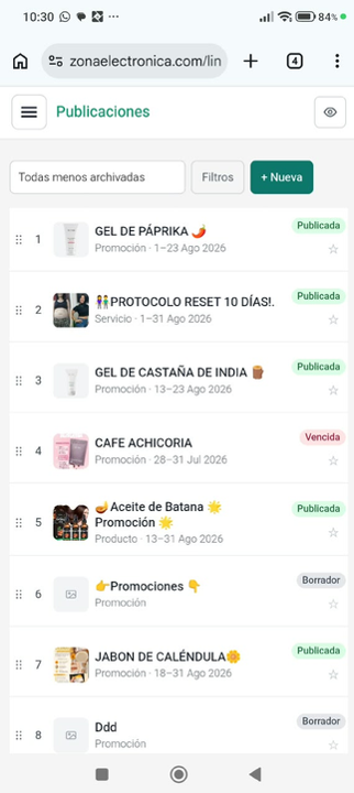 Gestión de publicaciones desde el panel móvil