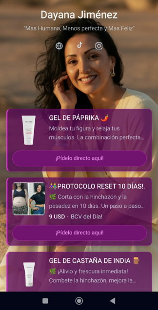 Página pública de un perfil Linkeo en móvil